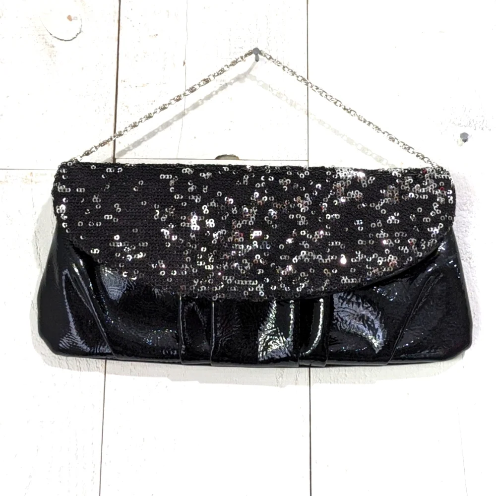 DownEast Black Sequined Clutch With Chain Strap